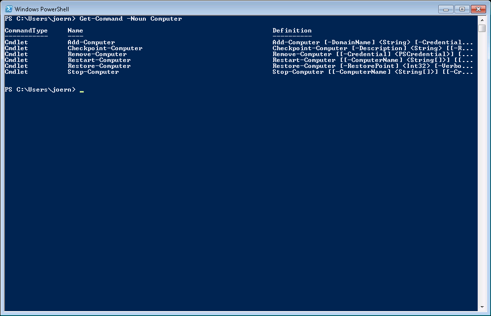 cmdlets with noun "Computer"