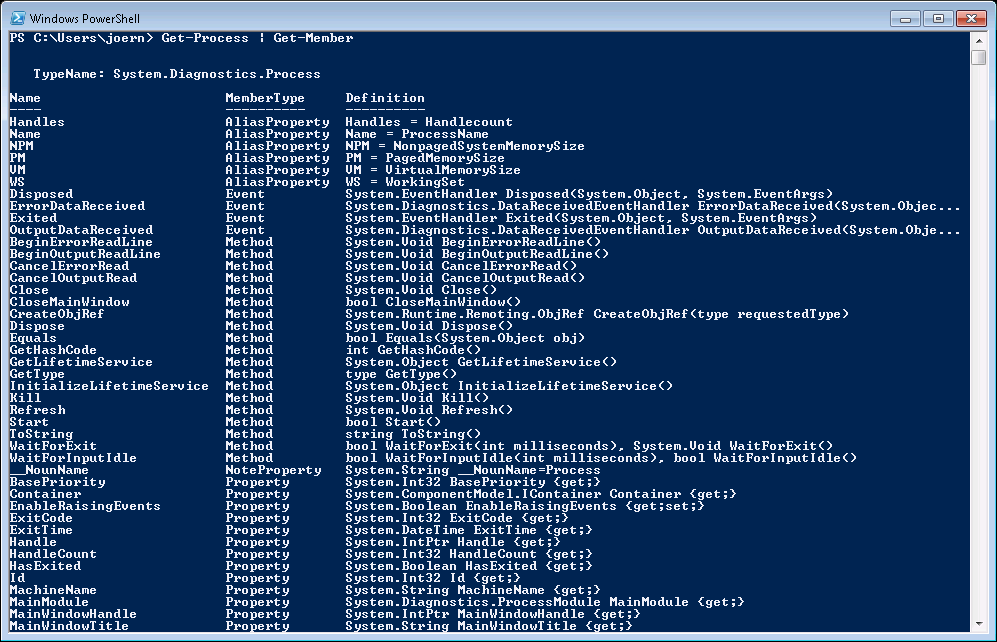 members of System.Diagnostics.Process returned by Get-Process